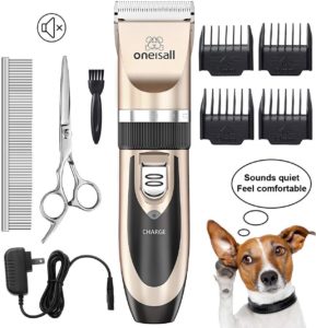 Best dog clippers for thick hair.  oneisall Dog Shaver Clippers Low Noise Rechargeable dog clippers.
